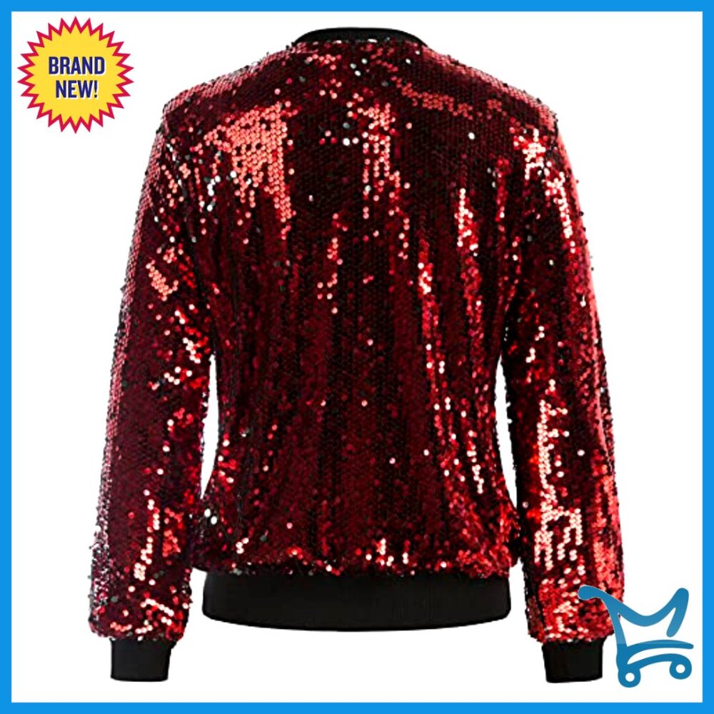 Sequin Bomber Jacket With Pockets, Long Sleeve Fr… - image 2